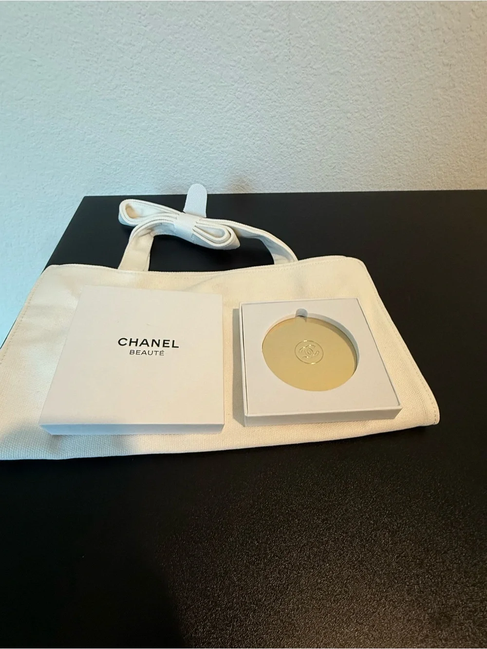 CHANEL Beauté VIP Canvas Apron Bag + Gold Compact Mirror GWP Set